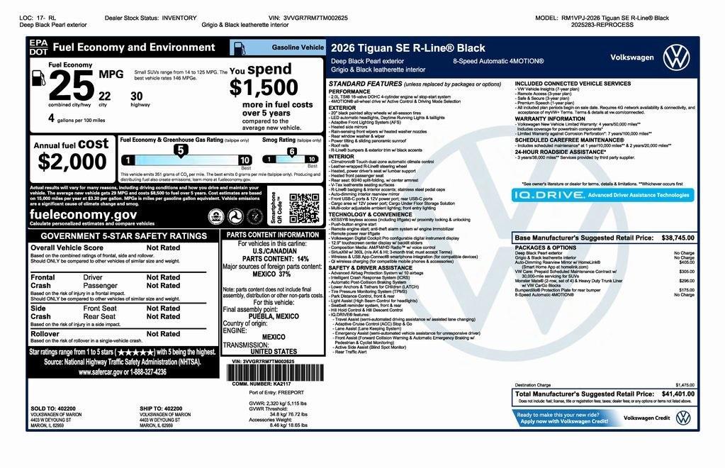 new 2026 Volkswagen Tiguan car, priced at $41,401