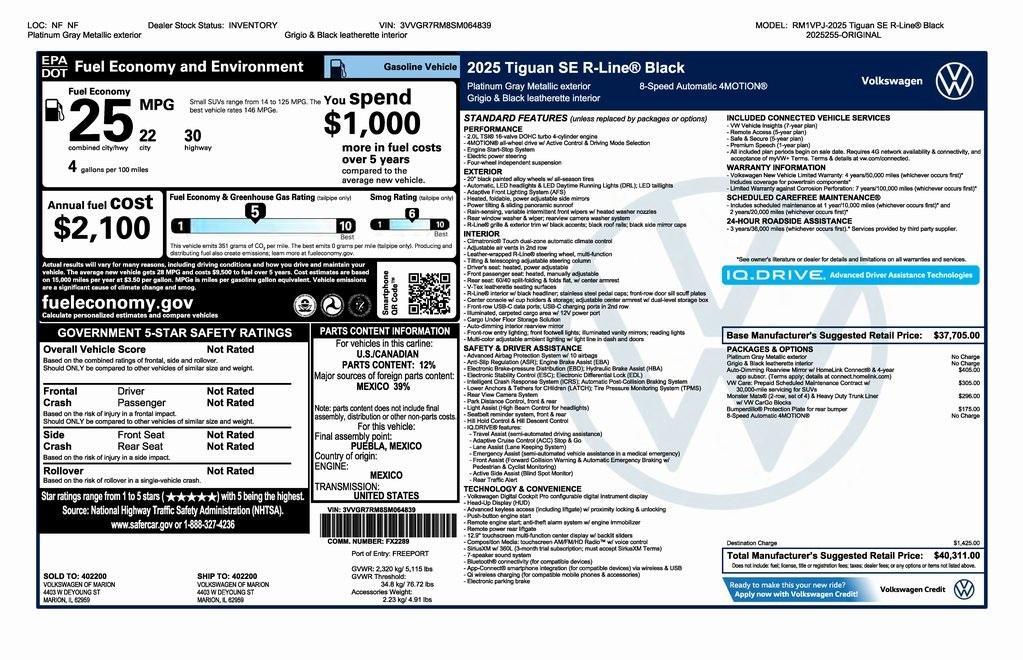 new 2025 Volkswagen Tiguan car, priced at $38,811