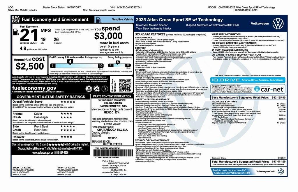 new 2025 Volkswagen Atlas Cross Sport car, priced at $45,911