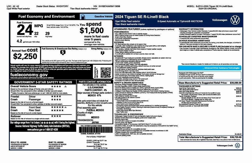 new 2024 Volkswagen Tiguan car, priced at $37,315