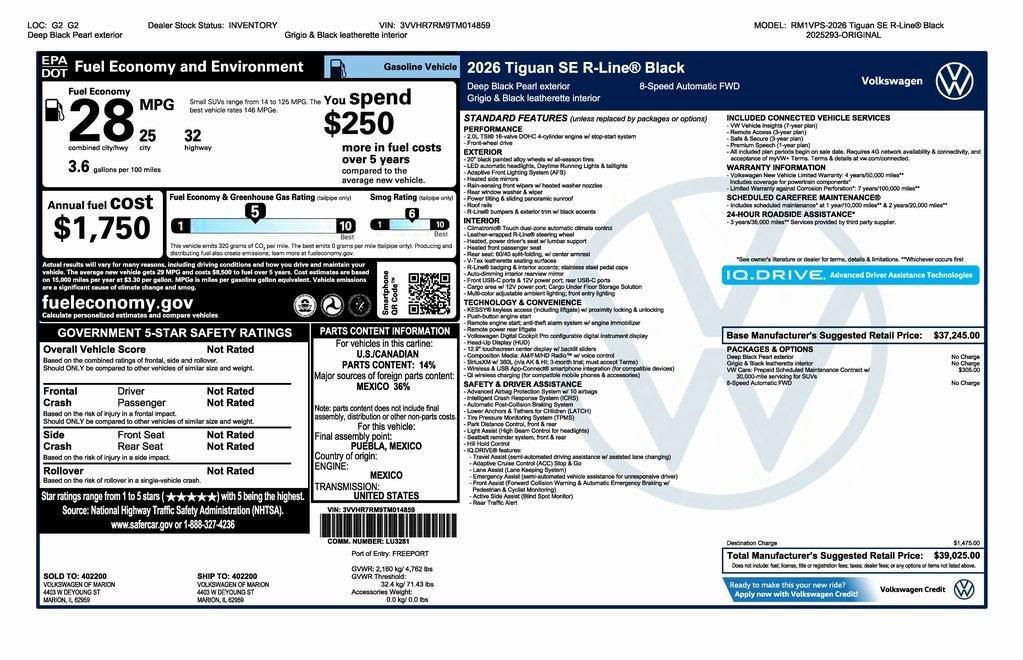 new 2026 Volkswagen Tiguan car, priced at $38,525