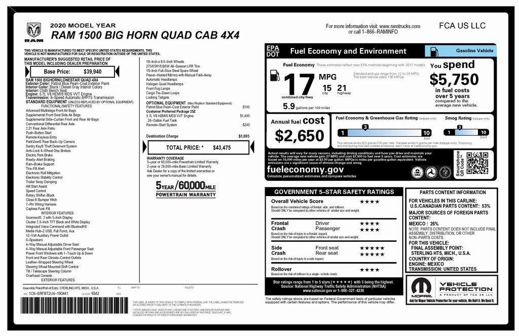 used 2020 Ram 1500 car, priced at $27,500