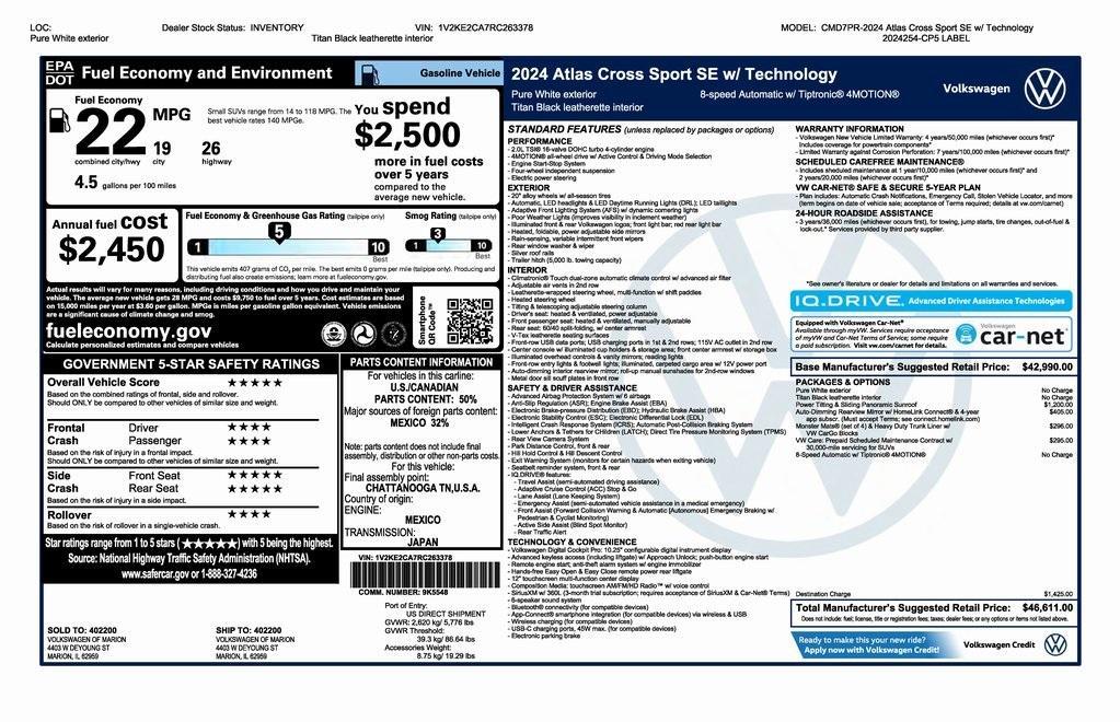 new 2024 Volkswagen Atlas Cross Sport car, priced at $44,111