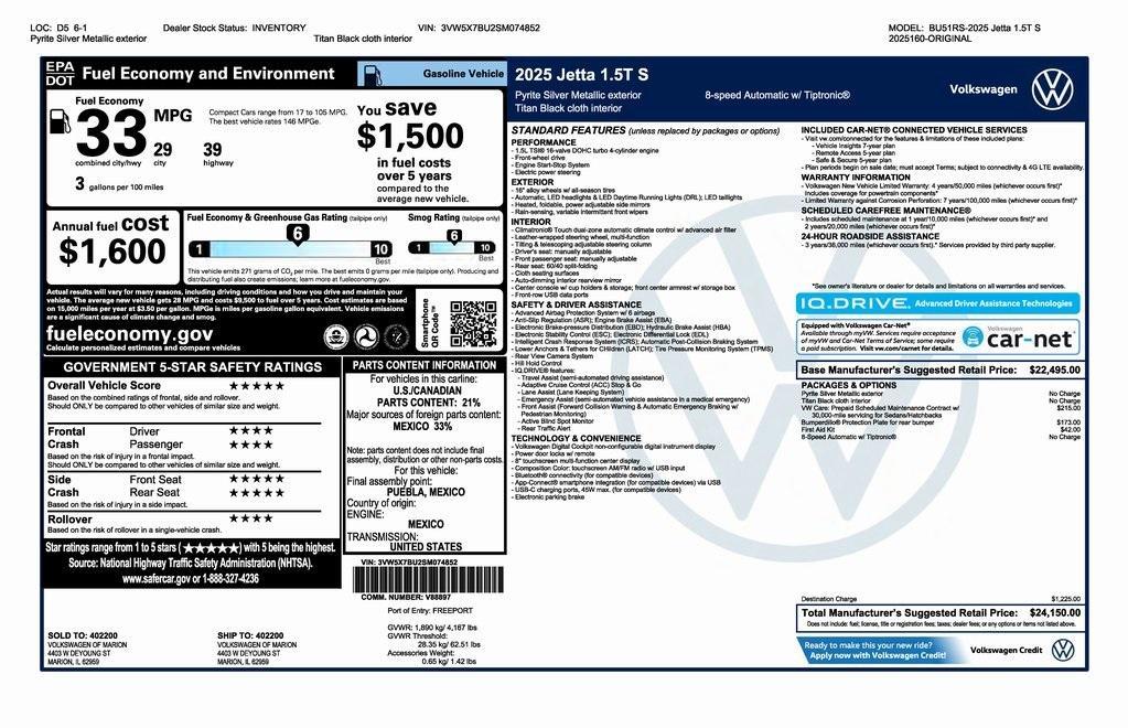 new 2025 Volkswagen Jetta car, priced at $24,150