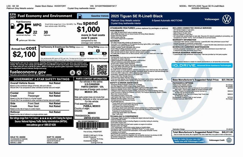 new 2025 Volkswagen Tiguan car, priced at $38,811