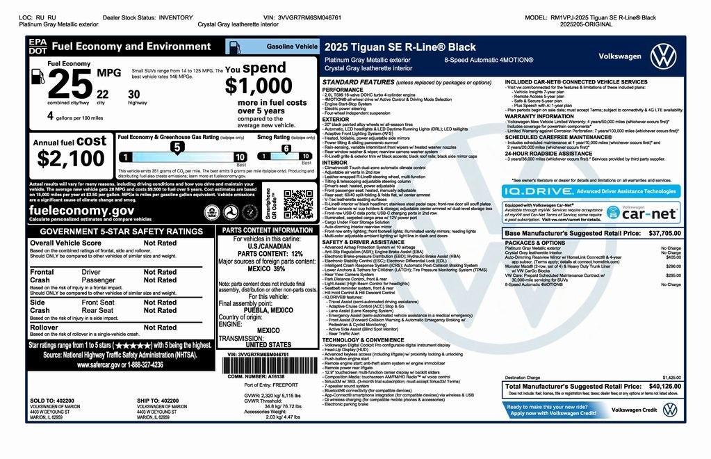 new 2025 Volkswagen Tiguan car, priced at $39,126