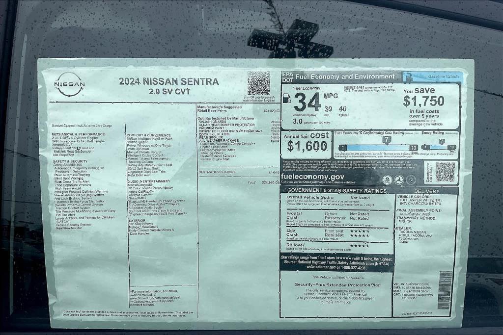 new 2024 Nissan Sentra car, priced at $24,980