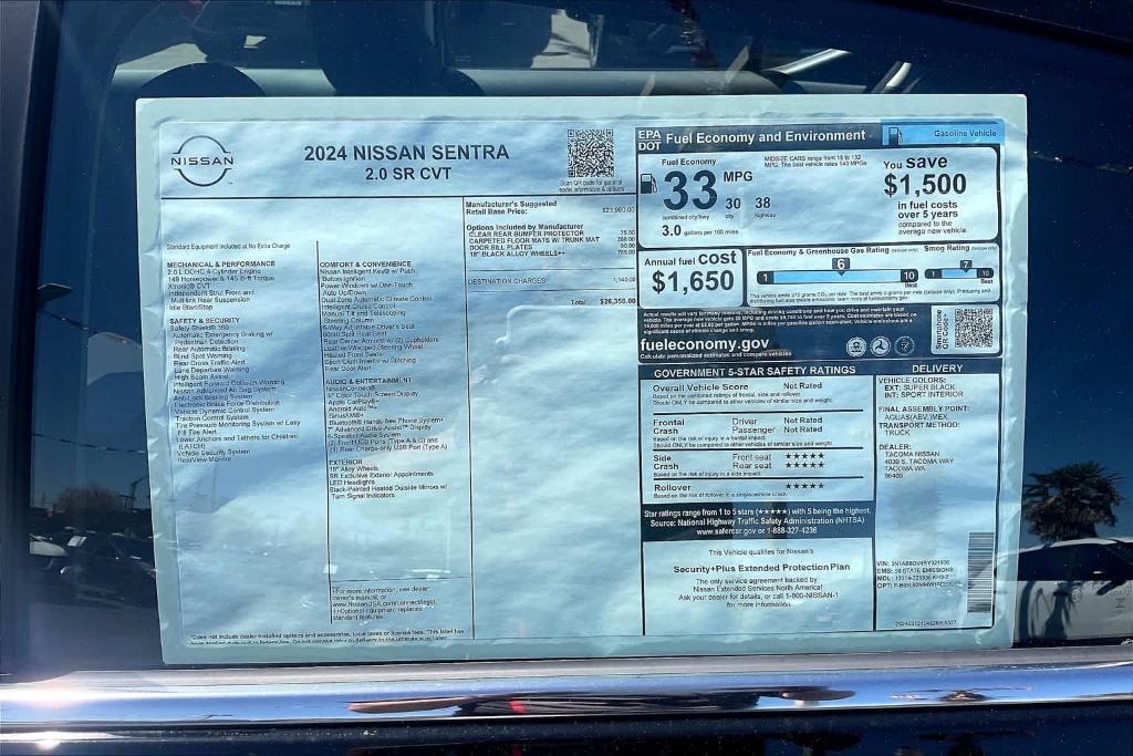 new 2024 Nissan Sentra car, priced at $26,350