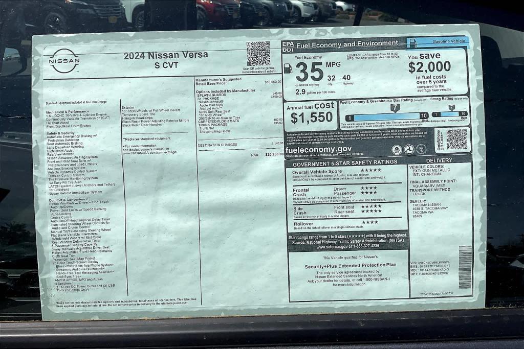 new 2024 Nissan Versa car, priced at $19,990