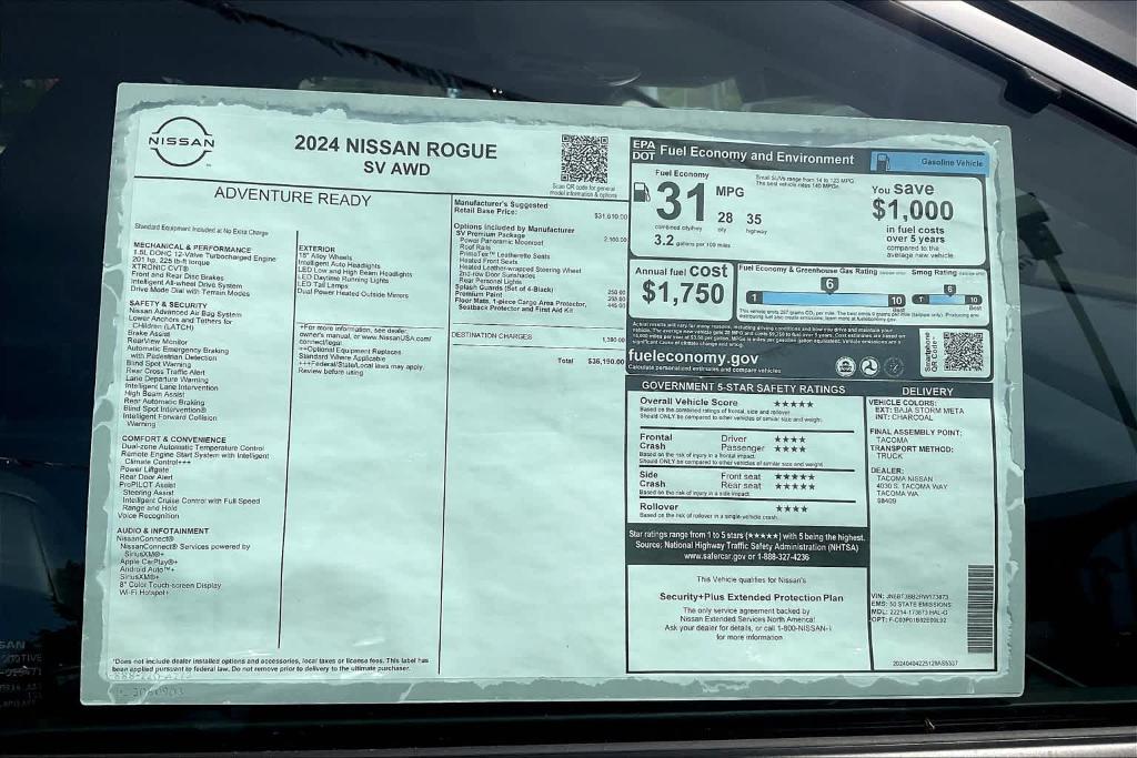 new 2024 Nissan Rogue car, priced at $36,190