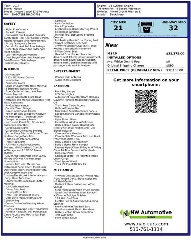 used 2017 Honda Accord car, priced at $15,993