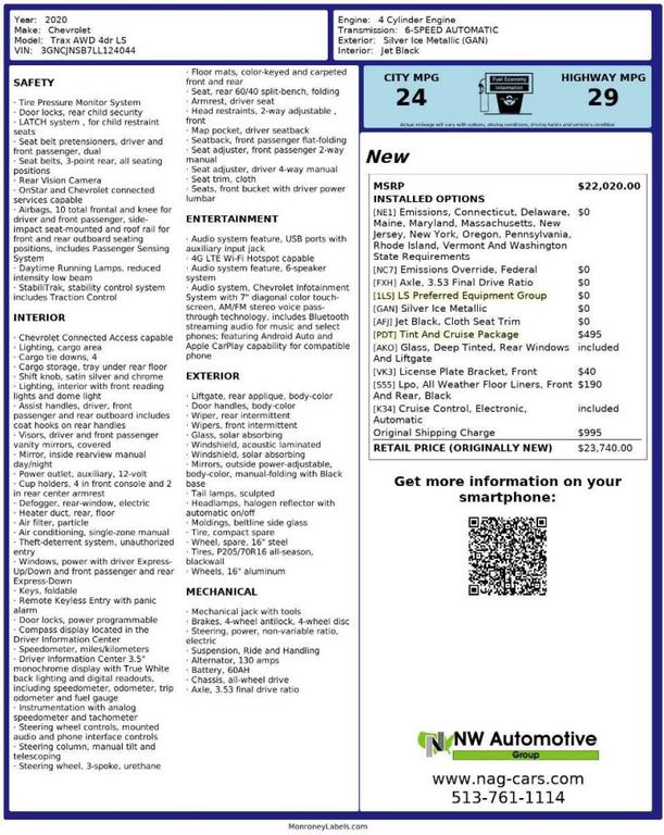 used 2020 Chevrolet Trax car, priced at $9,493