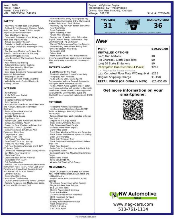 used 2020 Nissan Kicks car, priced at $8,993