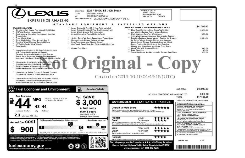 used 2020 Lexus ES 300h car, priced at $22,993