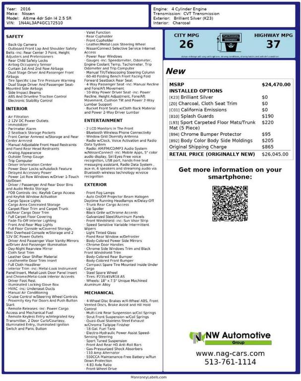 used 2016 Nissan Altima car, priced at $9,993