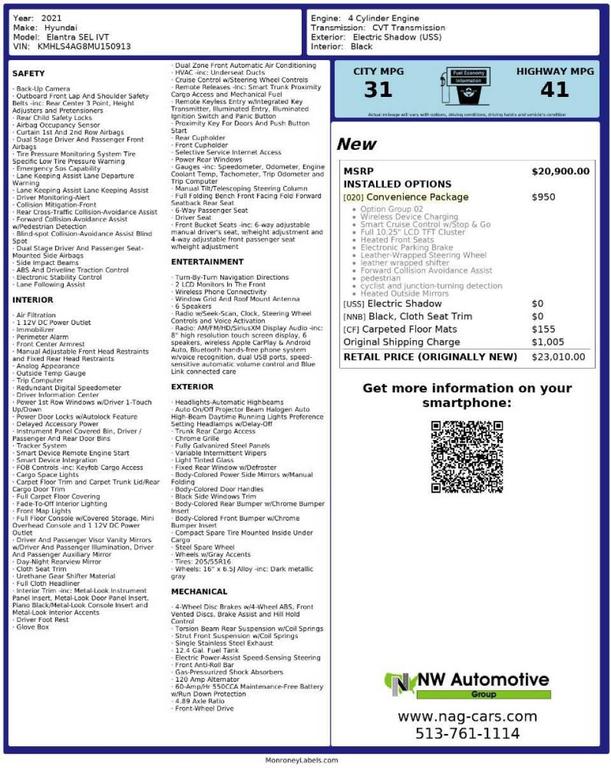 used 2021 Hyundai Elantra car, priced at $14,493