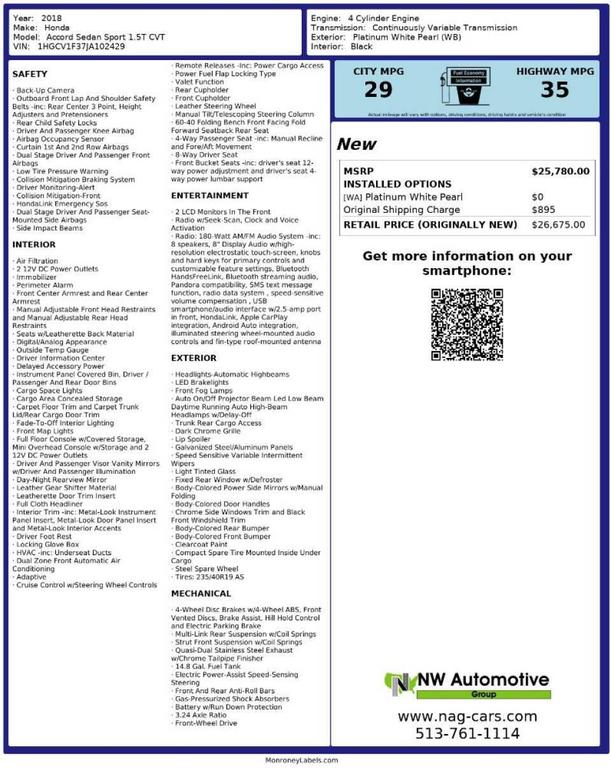 used 2018 Honda Accord car, priced at $13,493