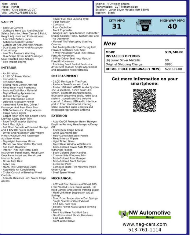 used 2018 Honda Civic car, priced at $11,993