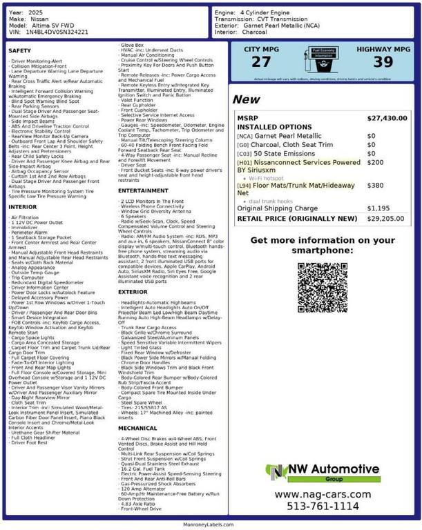 used 2025 Nissan Altima car, priced at $16,993