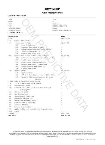 new 2025 BMW iX car, priced at $95,825