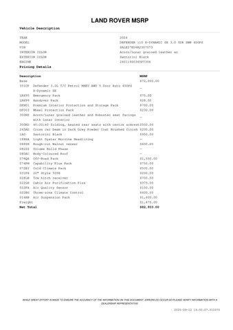 used 2024 Land Rover Defender car, priced at $67,971