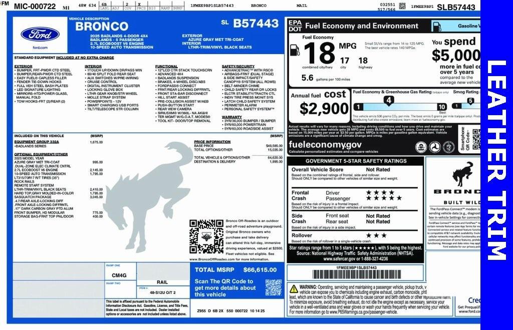 new 2025 Ford Bronco car, priced at $64,051