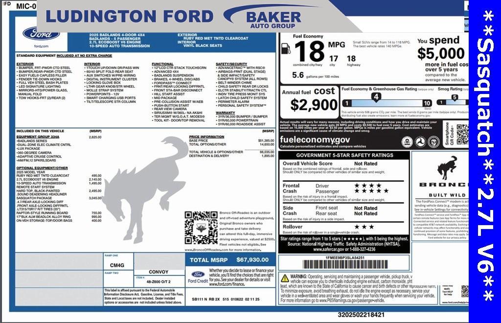 new 2025 Ford Bronco car, priced at $64,368