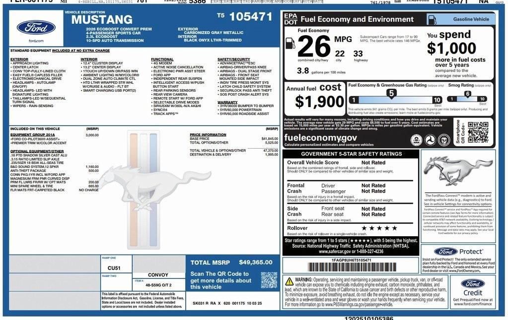 new 2026 Ford Mustang car, priced at $47,003