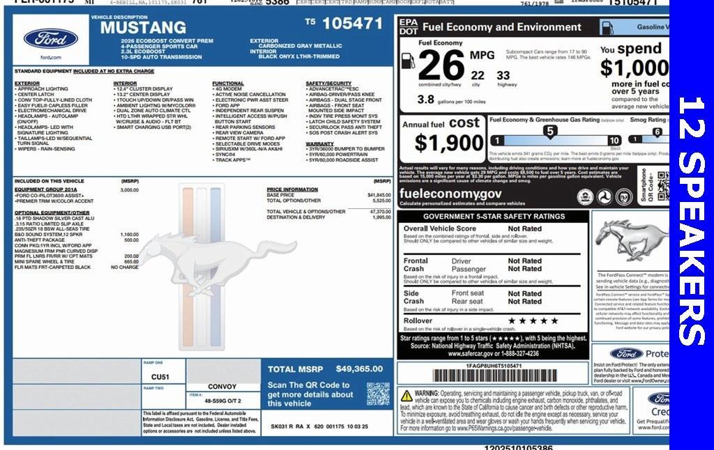 new 2026 Ford Mustang car, priced at $47,003