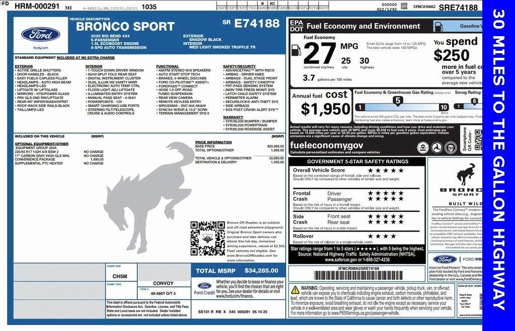 new 2025 Ford Bronco Sport car, priced at $33,473
