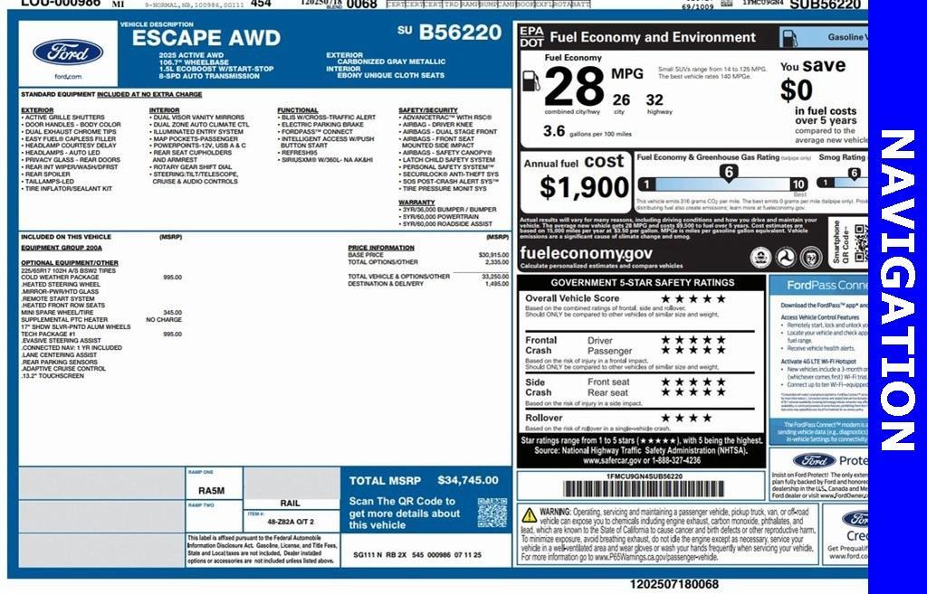 new 2025 Ford Escape car, priced at $33,432