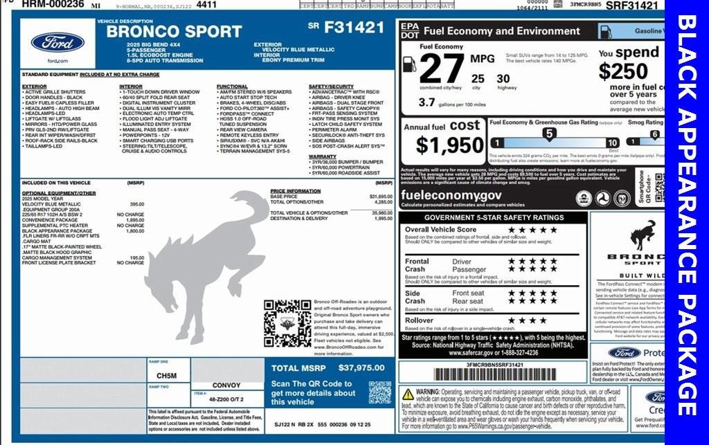 new 2025 Ford Bronco Sport car, priced at $36,990