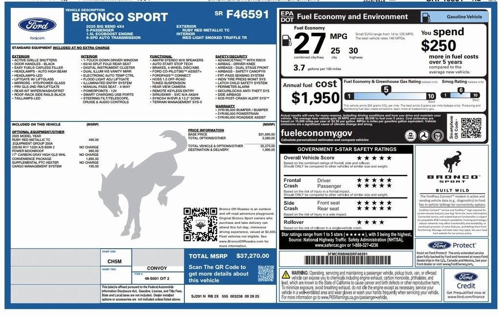 new 2025 Ford Bronco Sport car, priced at $36,327