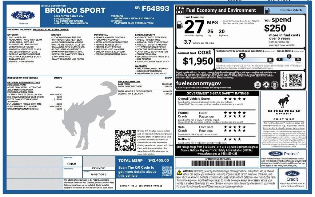 new 2025 Ford Bronco Sport car, priced at $41,011