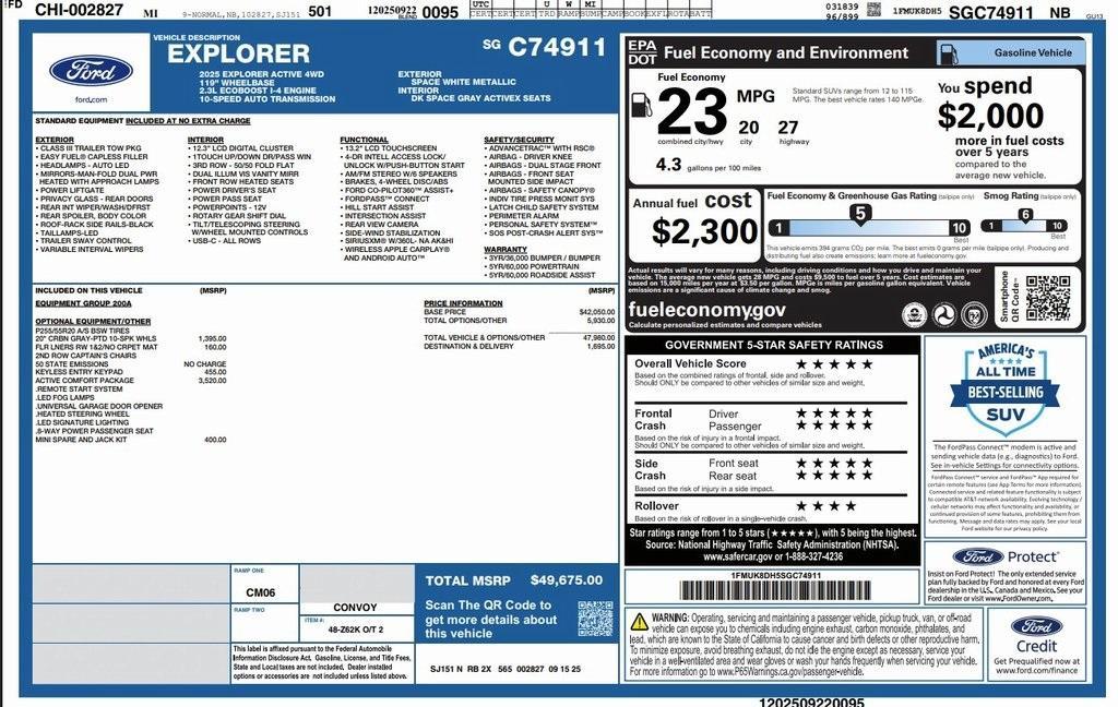 new 2025 Ford Explorer car, priced at $47,708