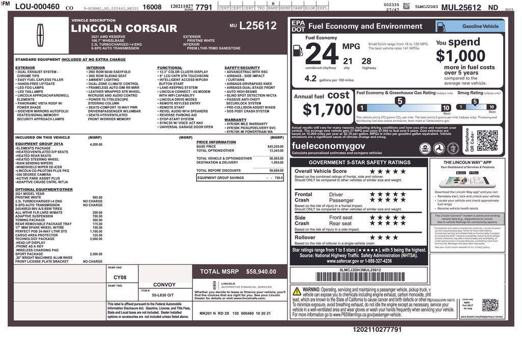 used 2021 Lincoln Corsair car, priced at $27,750