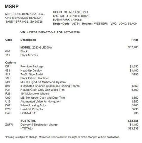 used 2023 Mercedes-Benz GLE 350 car, priced at $39,494