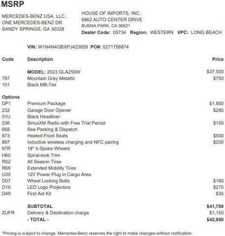 used 2023 Mercedes-Benz GLA 250 car, priced at $25,754