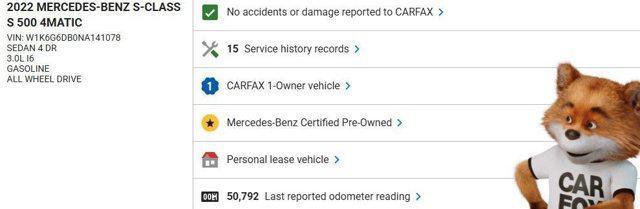 used 2022 Mercedes-Benz S-Class car, priced at $61,633
