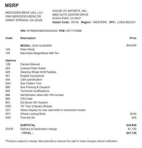 used 2025 Mercedes-Benz GLB 250 car, priced at $39,999