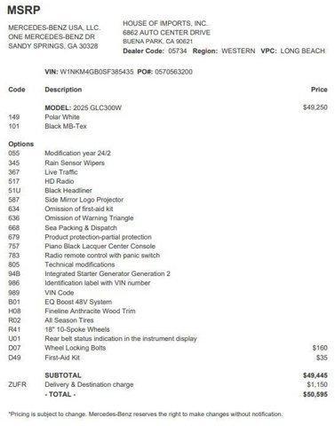 used 2025 Mercedes-Benz GLC 300 car, priced at $44,977