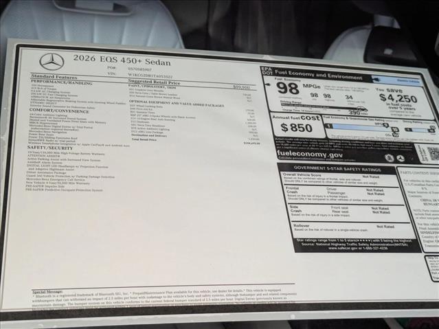 new 2026 Mercedes-Benz EQS 450 car, priced at $104,695
