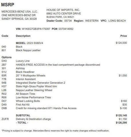 used 2023 Mercedes-Benz S-Class car, priced at $79,433