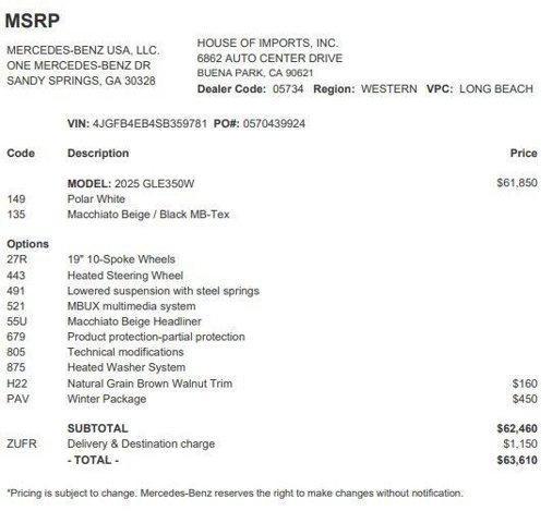 used 2025 Mercedes-Benz GLE 350 car, priced at $55,977