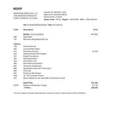 used 2025 Mercedes-Benz GLB 250 car, priced at $45,991