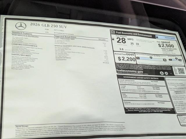 new 2026 Mercedes-Benz GLB 250 car, priced at $47,355