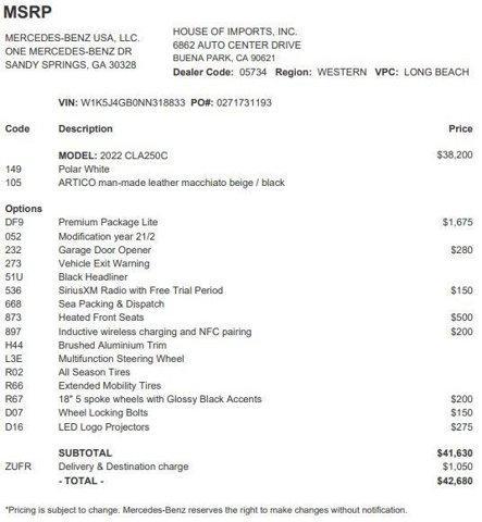 used 2022 Mercedes-Benz CLA 250 car, priced at $28,933