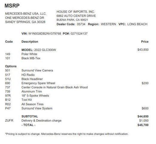 used 2022 Mercedes-Benz GLC 300 car, priced at $29,526
