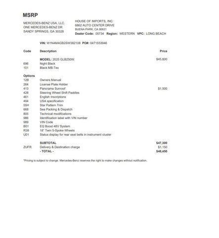 used 2025 Mercedes-Benz GLB 250 car, priced at $43,995