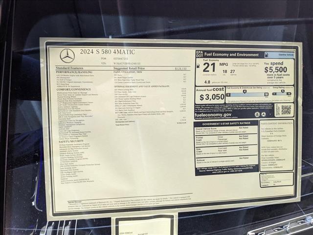 new 2024 Mercedes-Benz S-Class car, priced at $138,215